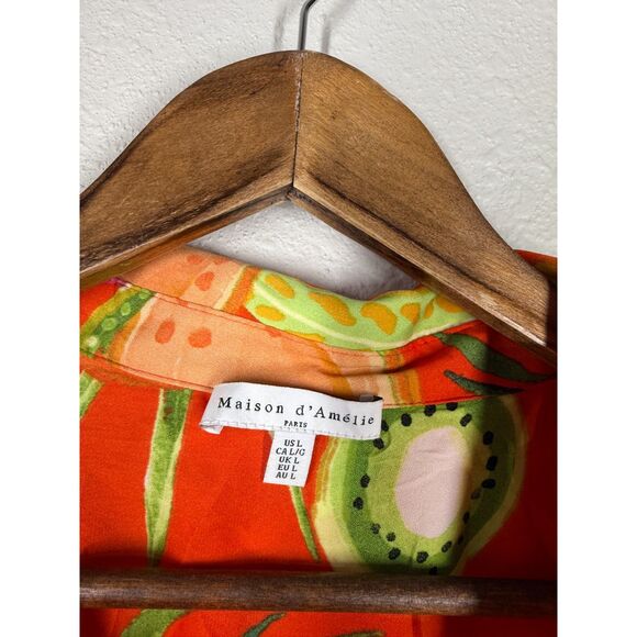 Maison D'Amelie Womens Orange Fruit Print Tank Top Sz L Vacation Beachy Artsy - Picture 6 of 9